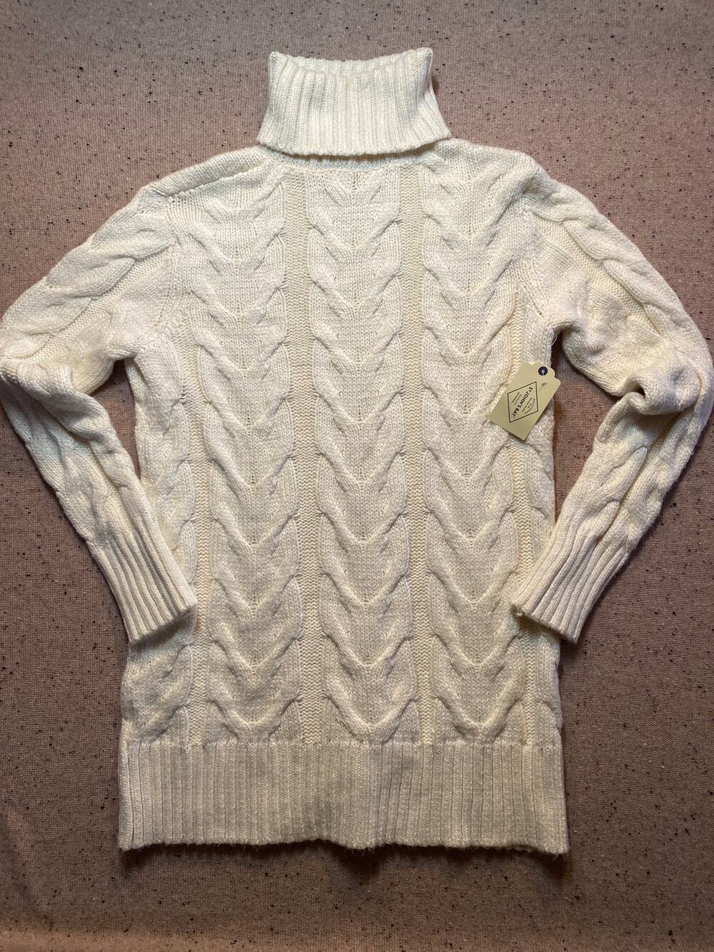 St Johns Bay Turtle Neck Fisherman Sweater Women's Medium Cream NWT Cable Knit